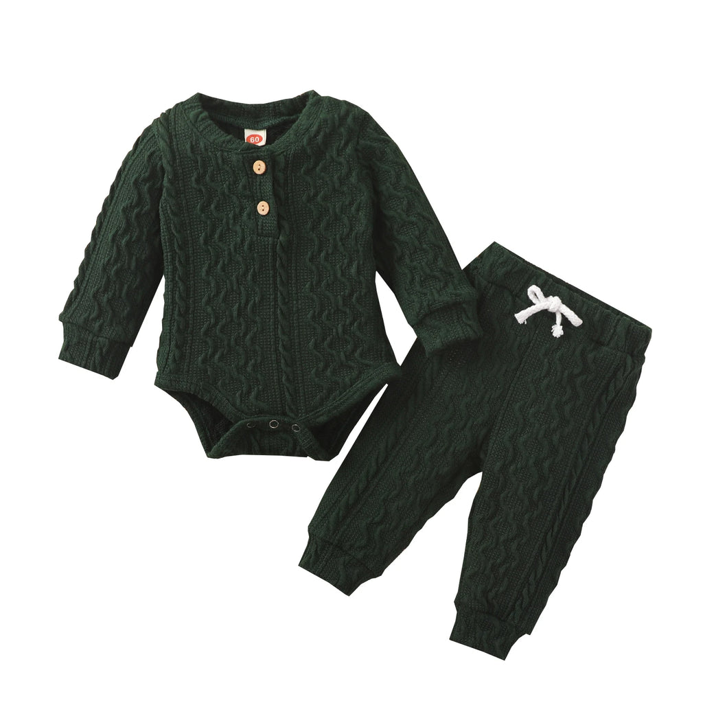 Citgeett Autumn Solid Infant Baby Girl Romper Tops Pants Suit Long Sleeve Button Sweater Knitting Casual Trousers Clothes