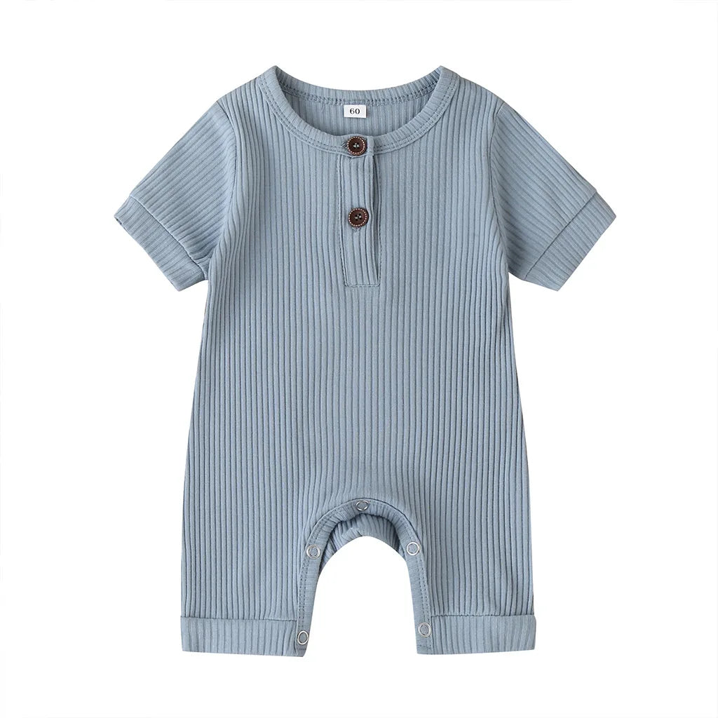 Pudcoco US Stock 0-18M Newborn Baby Girl Boy Solid Romper Cotton Short Sleeve Jumpsuit Button Girl Boy Summer Cotton Clothing
