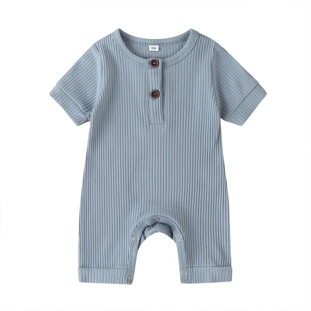Pudcoco US Stock 0-18M Newborn Baby Girl Boy Solid Romper Cotton Short Sleeve Jumpsuit Button Girl Boy Summer Cotton Clothing