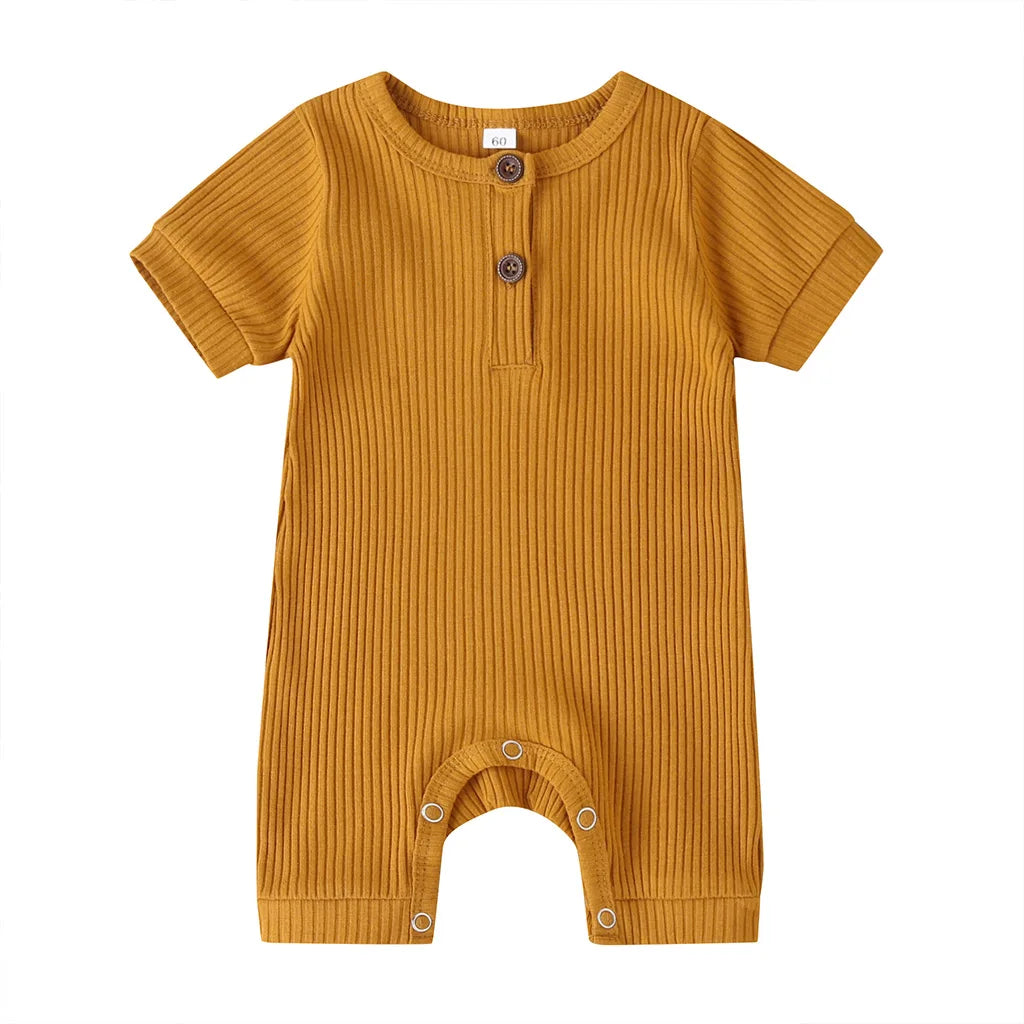 Pudcoco US Stock 0-18M Newborn Baby Girl Boy Solid Romper Cotton Short Sleeve Jumpsuit Button Girl Boy Summer Cotton Clothing