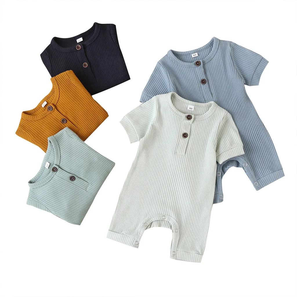 Pudcoco US Stock 0-18M Newborn Baby Girl Boy Solid Romper Cotton Short Sleeve Jumpsuit Button Girl Boy Summer Cotton Clothing