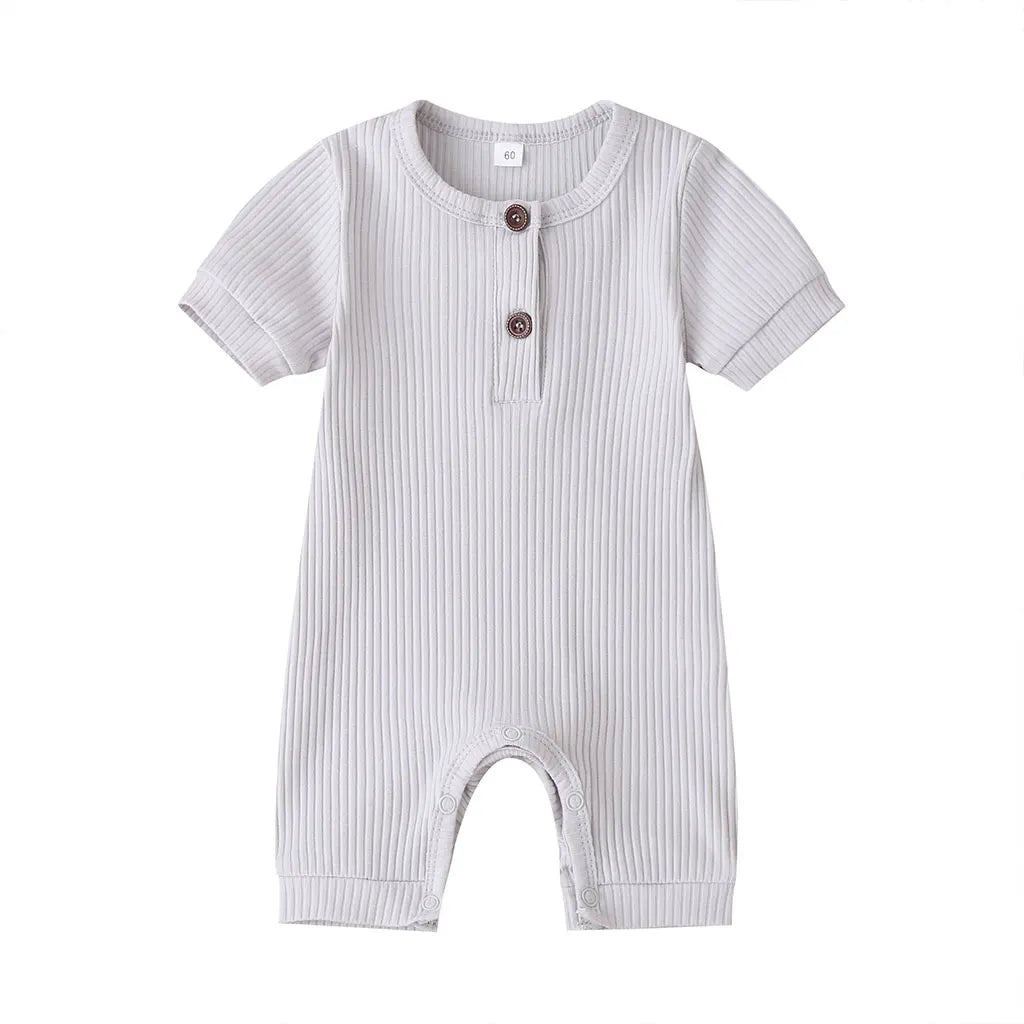 Pudcoco US Stock 0-18M Newborn Baby Girl Boy Solid Romper Cotton Short Sleeve Jumpsuit Button Girl Boy Summer Cotton Clothing