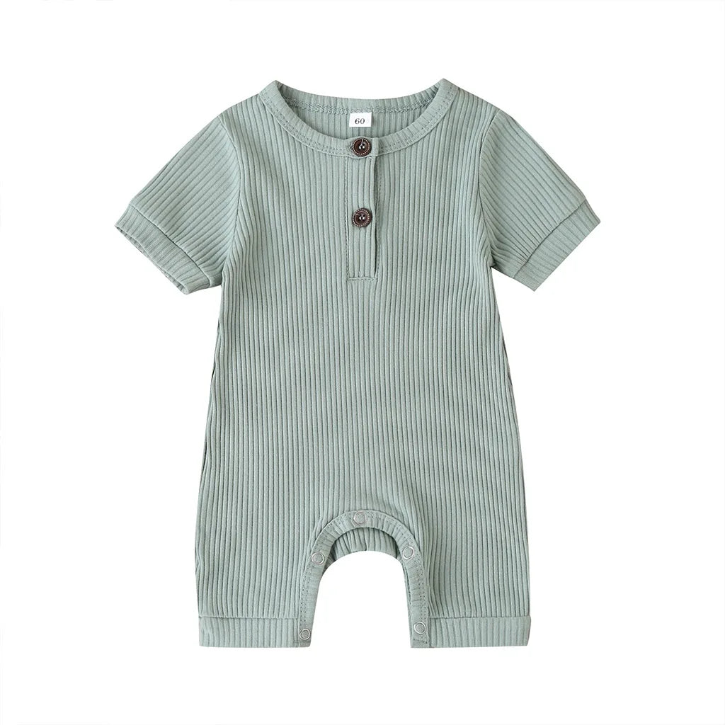 Pudcoco US Stock 0-18M Newborn Baby Girl Boy Solid Romper Cotton Short Sleeve Jumpsuit Button Girl Boy Summer Cotton Clothing