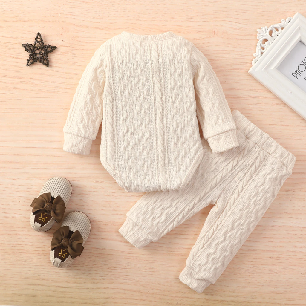 Citgeett Autumn Solid Infant Baby Girl Romper Tops Pants Suit Long Sleeve Button Sweater Knitting Casual Trousers Clothes
