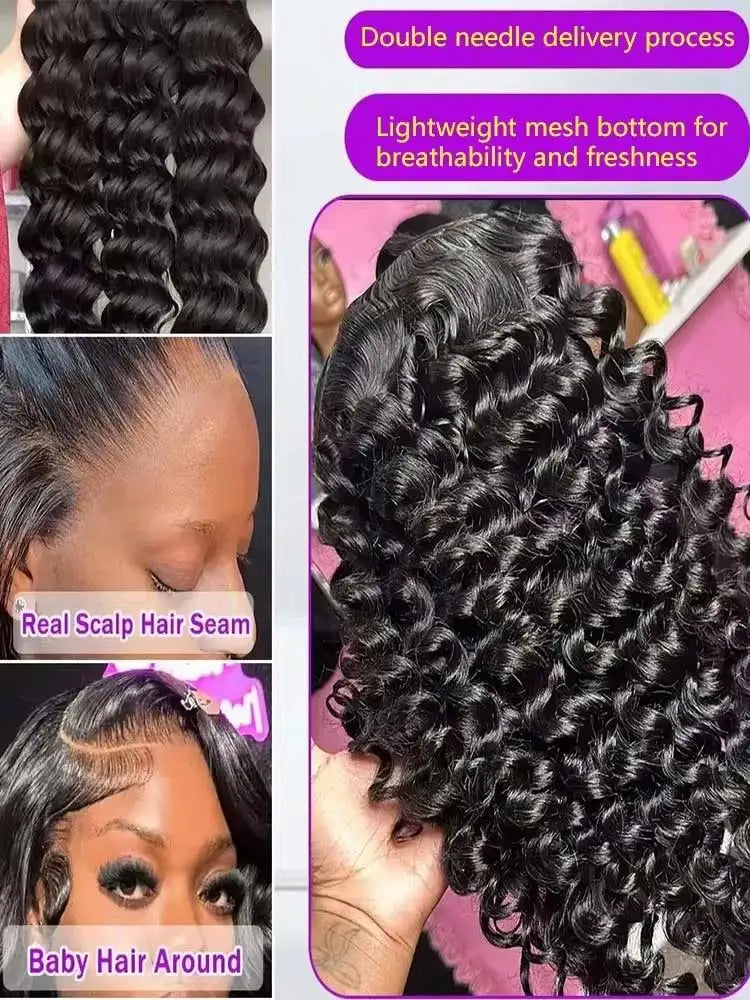40 42 Inch HD Loose Deep Wave 13x6 Lace Front Human Hair Wigs Brazilian Curly Water Wavy 13x4 Lace Frontal Wigs For Women 250%