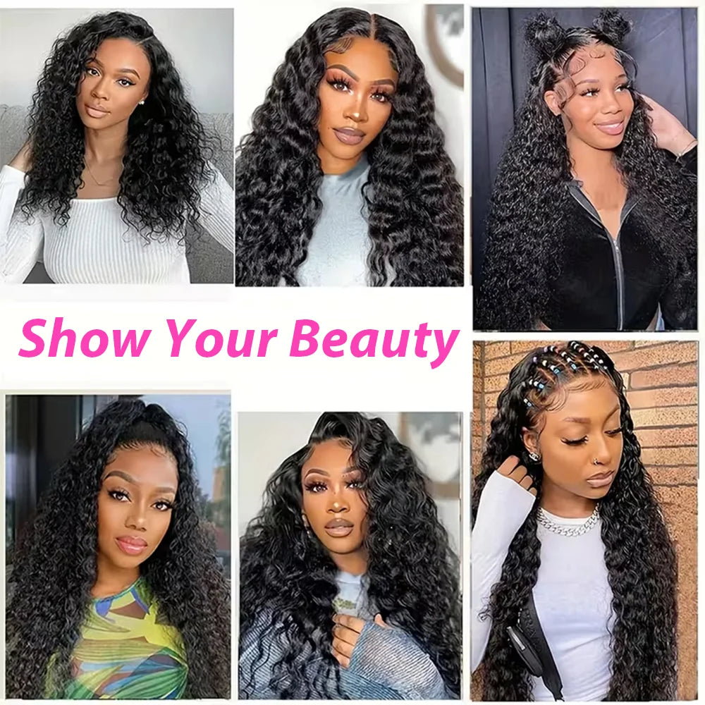 40inch 13x6 Deep Wave Lace Front Wigs 100%  Human Hair Wig 13x4 Pre Plucked Human Hair Wigs 250 Density  Wave Curly Wigs  5x5 Ready to Go HD Lace Glueless Wigs for Women Natural Black Brazilian