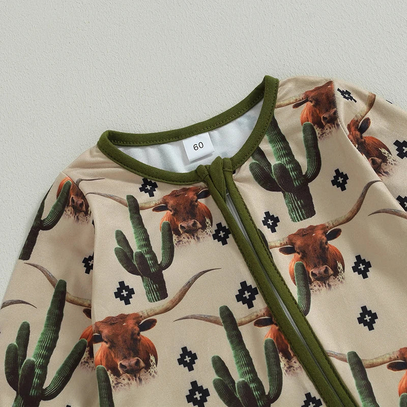 2023-07-18 Lioraitiin 0-12M Infant Baby Boys Jumpsuit Long Sleeve Cow/Horse Print Zipped Autumn Newborn Romper Clothes