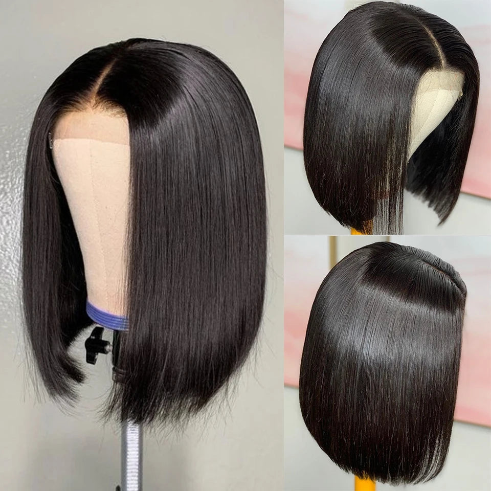 220% Density Bob Wigs Straight Human Hair Lace Front Wigs 13x4 Bob Brazilian Remy Hair Pre-plucked Lace Front Wigs 16 inch