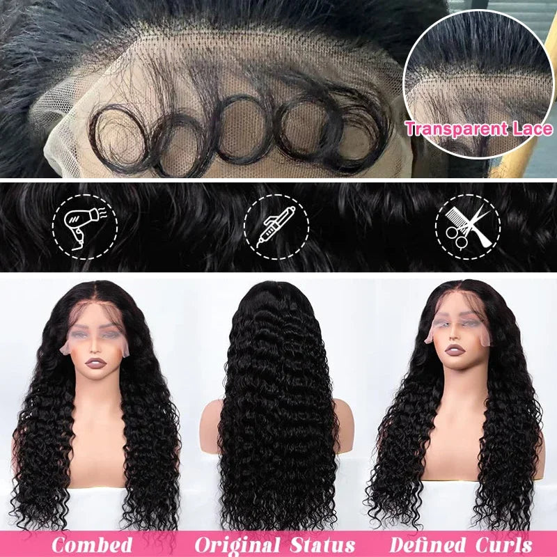 Deep Wave Frontal Wig 13x6 Hd Lace Loose Wave Wigs Brazilian Hair Natural Hairline Pre Plucked 40 Inch Lace Front Human Hair Wig