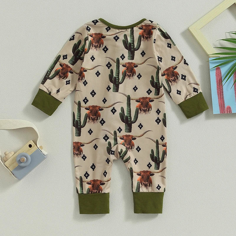 2023-07-18 Lioraitiin 0-12M Infant Baby Boys Jumpsuit Long Sleeve Cow/Horse Print Zipped Autumn Newborn Romper Clothes