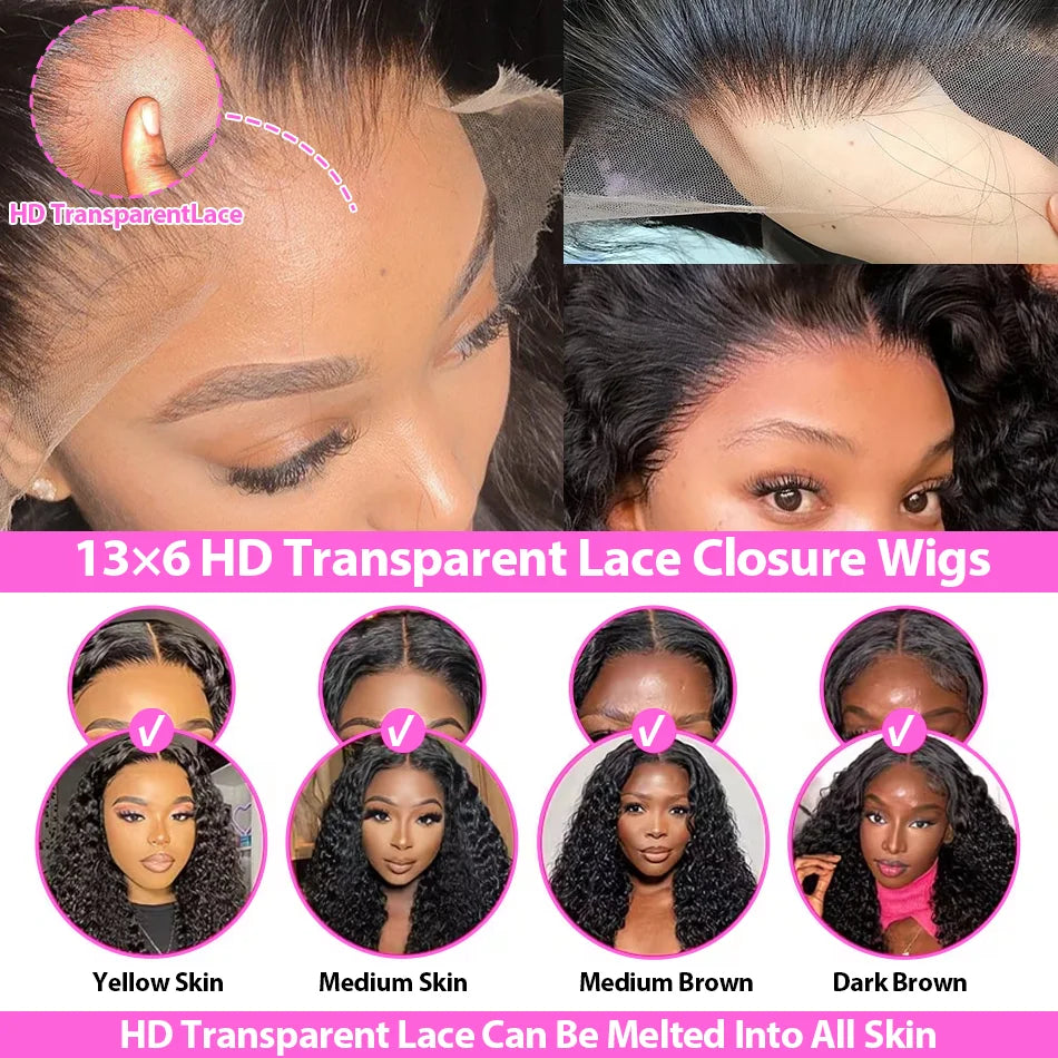 40 Inch Deep Wave 13x6 13x4 Lace Front Human Hair Wigs 250% Remy Curl 5x5 Glueless Ready To Wear Closure Burmese Remy