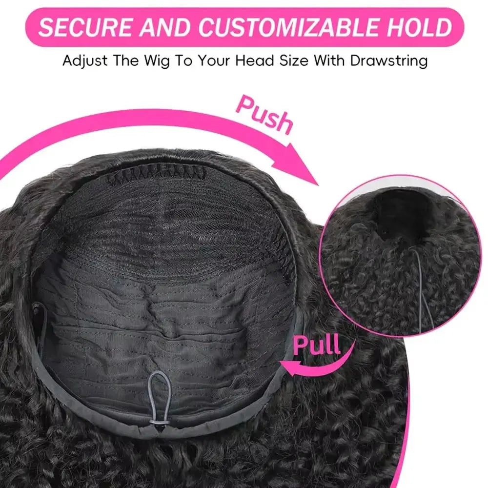Jerry Curly Half Wig Human Hair Seamless Kinky Curly 3 In 1 Half Wig  Machine Heandband Clip In Wig No Sew In Black Color