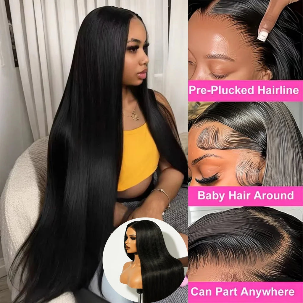 13x6 HD Lace Human Hair Wig Pre Plucked Bone Straight Lace Front Human Hair Wigs For Woman 200 Density 5x5 HD Lace Closure Wig 13x6 HD Lace Front Wigs Human Hair 200 Density Soft Silky Straight Human Hair Lace Frontal Wigs fo