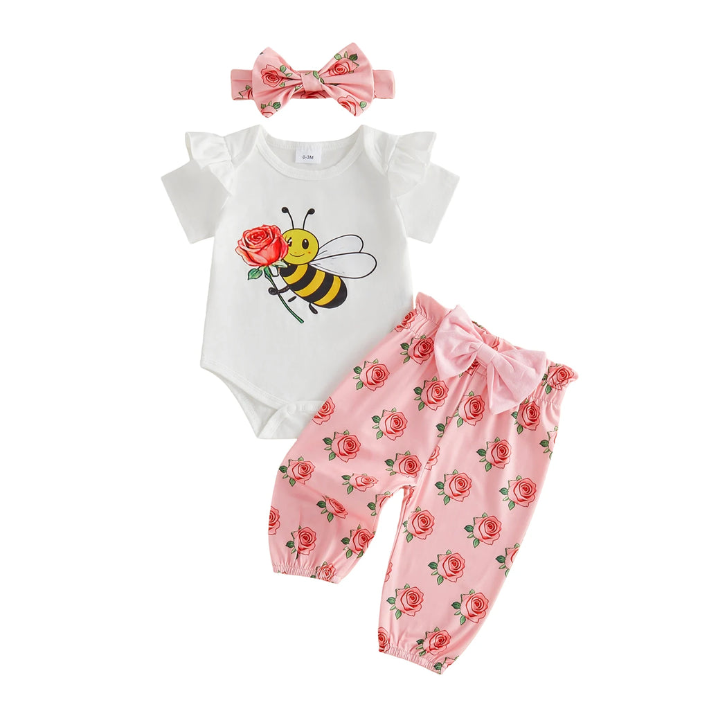 Adorable Baby Girl Sunflower Print Romper with Matching Shorts and Headband 3-Piece Set for Summer Fashion