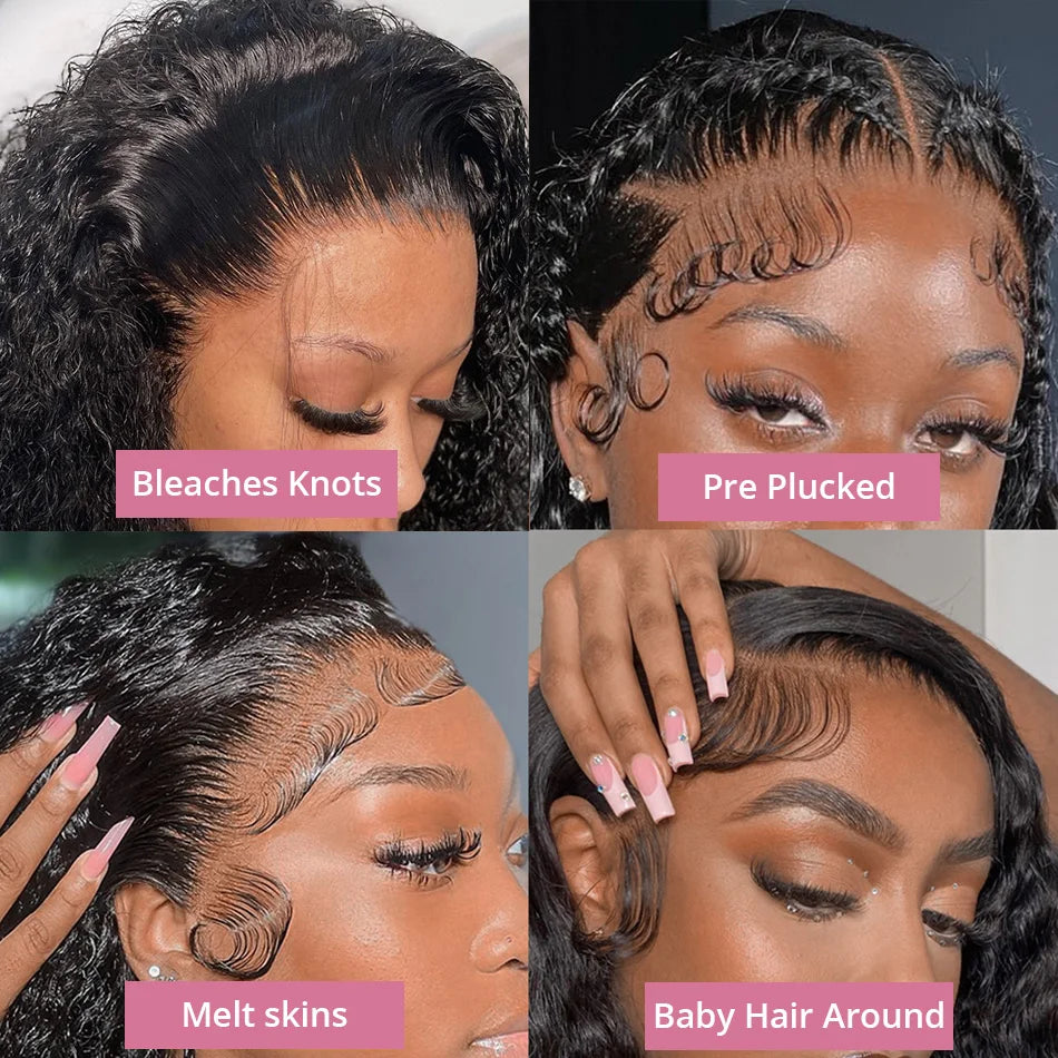 300 High Density HD 13x6 Deep Wave Lace Frontal Wigs 40 50 Inch Jerry Curly Human Hair Wigs Transparent Brazilian Real Virgin Hair 13x4 Water Wave Lace Front Human Hair Wigs For Women Preplucked With Baby Hair