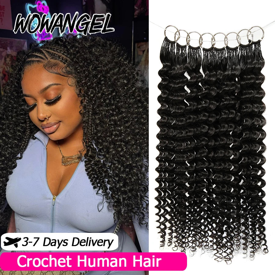 Deep Wave Crochet Human Hair For Braiding Curly Invisible Knot Pre Separated Knotless Crochet Human Hair Extensions With String