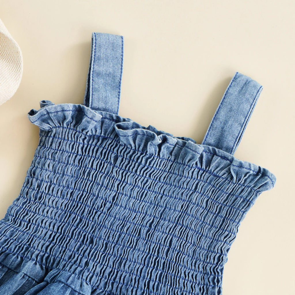 2022-04-01 Lioraitiin 0-18M Infant Baby Girl Bodysuit Sleeveless Suspender Pleated Design Ruffle Hem Bottom Snap Button Jumpsuit