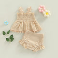 2022-05-17 Lioraitiin 0-18M Toddler Baby Girls Summer Outfit Solid Cutout Pleated Tank Tops and Stretch Casual Ruffle Shorts