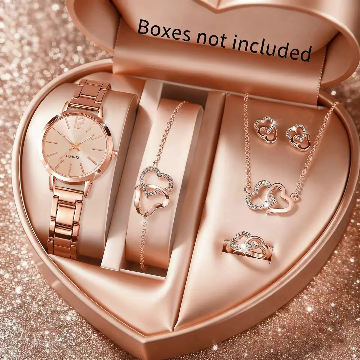 6PCS Fashion Women's Quartz Watch Rhinestone Jewelry Set Elegant Ladies Alloy Band Wristwatches Relogio Feminino（Without Box）