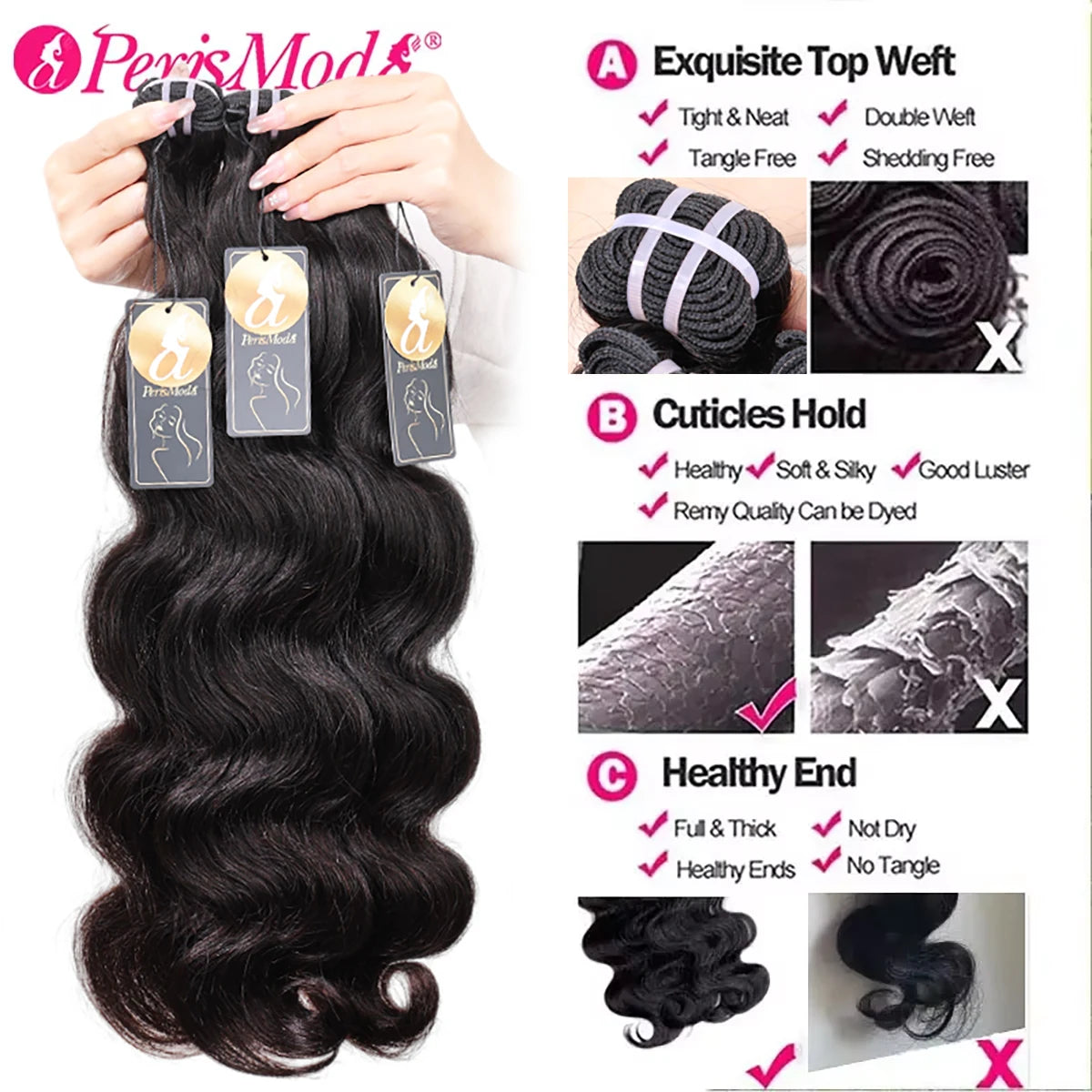 15A PerisModa Raw Hair Bundles Body Wave Bundles 100% Human Hair Brazilian Weaving 1/3/4 Natural Bundles Human Hair Extensions