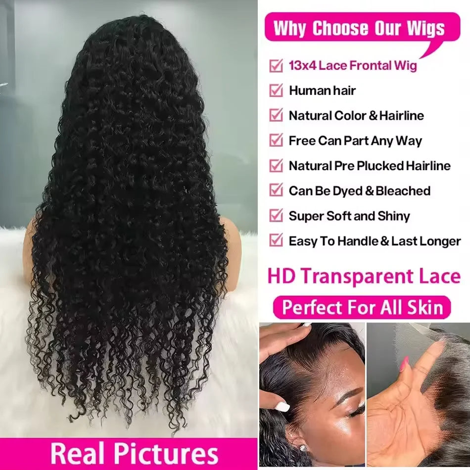Deep Wave Frontal Wig 13x6 Hd Lace Loose Wave Wigs Brazilian Hair Natural Hairline Pre Plucked 40 Inch Lace Front Human Hair Wig