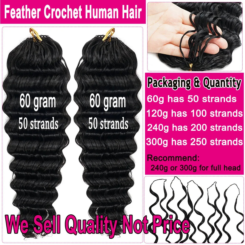 Miracle Knots Crochet Human Hair Burmese Curly Crochet Hair Deep Wave Pre-Separated Feather Human Crochet Curly 100% Human Hair