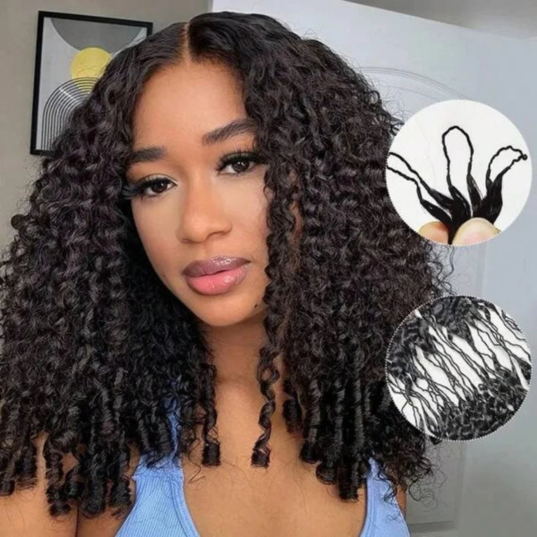 24 Inch Women Feather Style Crochet Human Hair 160g Burmese Curly Texture Pre-Separated Knotless Neat Knots Reusable Soft Hair