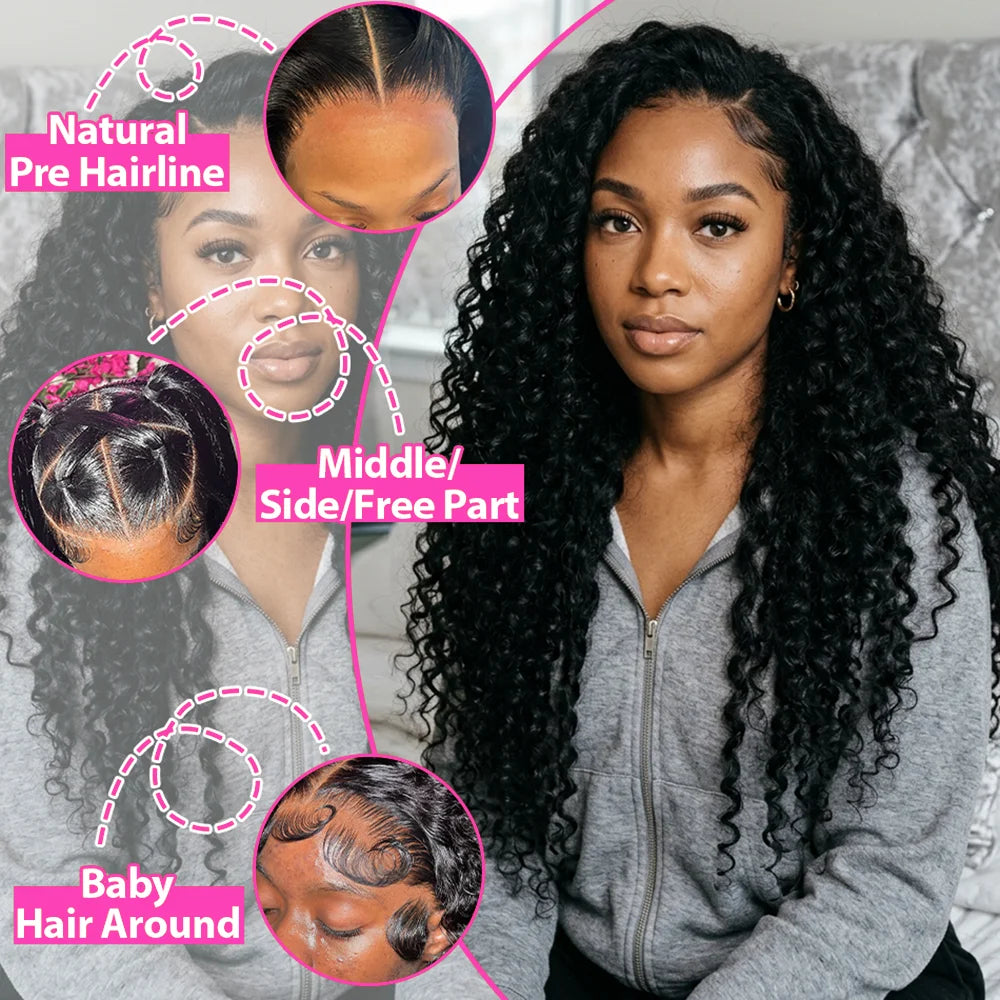40inch 13x6 Deep Wave Lace Front Wigs 100%  Human Hair Wig 13x4 Pre Plucked Human Hair Wigs 250 Density  Wave Curly Wigs  5x5 Ready to Go HD Lace Glueless Wigs for Women Natural Black Brazilian