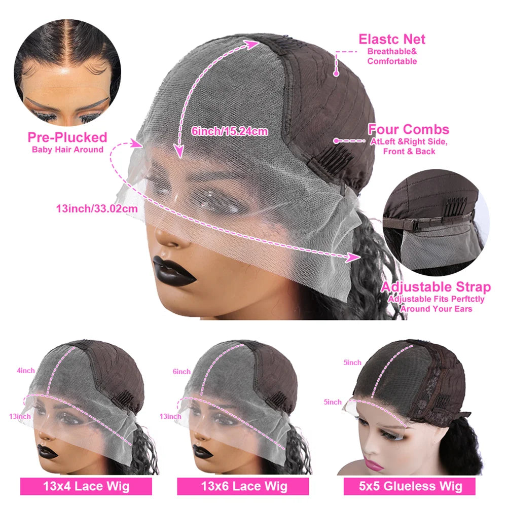 40inch 13x6 Deep Wave Lace Front Wigs 100%  Human Hair Wig 13x4 Pre Plucked Human Hair Wigs 250 Density  Wave Curly Wigs  5x5 Ready to Go HD Lace Glueless Wigs for Women Natural Black Brazilian