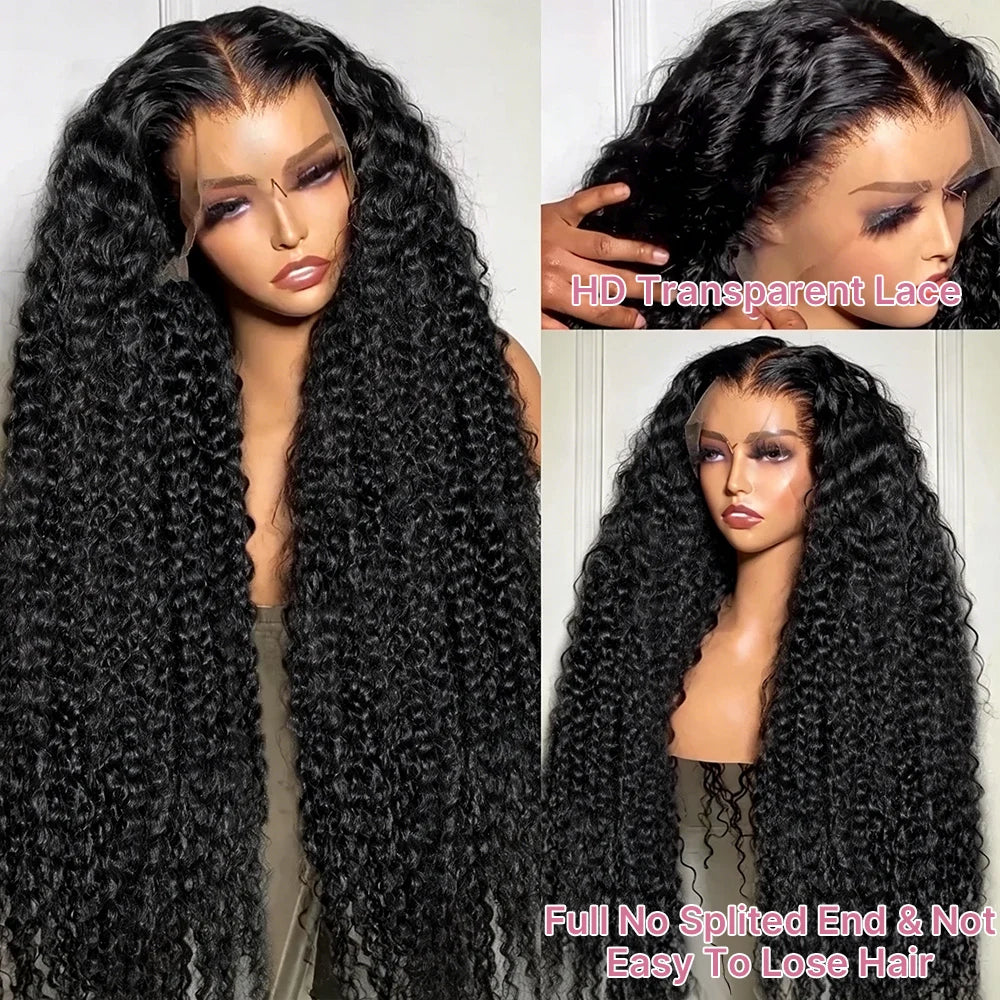 300 High Density HD 13x6 Deep Wave Lace Frontal Wigs 40 50 Inch Jerry Curly Human Hair Wigs Transparent Brazilian Real Virgin Hair 13x4 Water Wave Lace Front Human Hair Wigs For Women Preplucked With Baby Hair