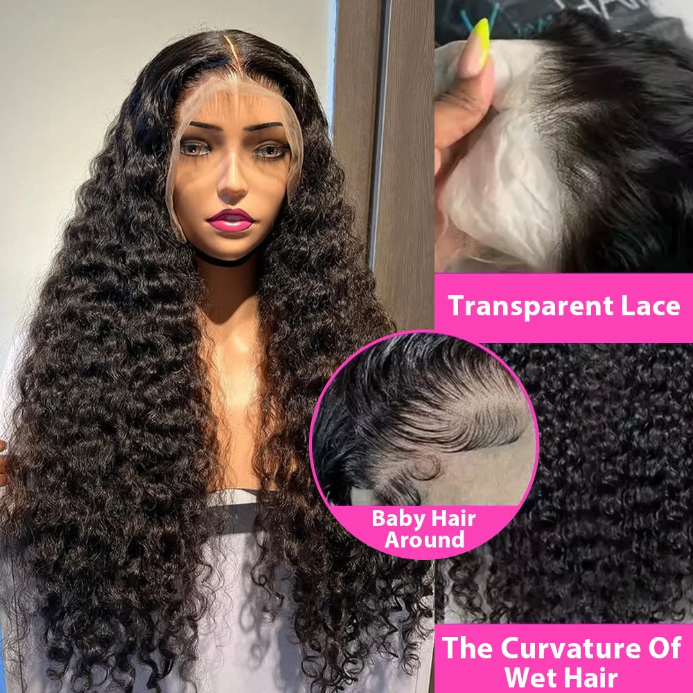 40inch 13x6 Deep Wave Lace Front Wigs 100%  Human Hair Wig 13x4 Pre Plucked Human Hair Wigs 250 Density  Wave Curly Wigs  5x5 Ready to Go HD Lace Glueless Wigs for Women Natural Black Brazilian