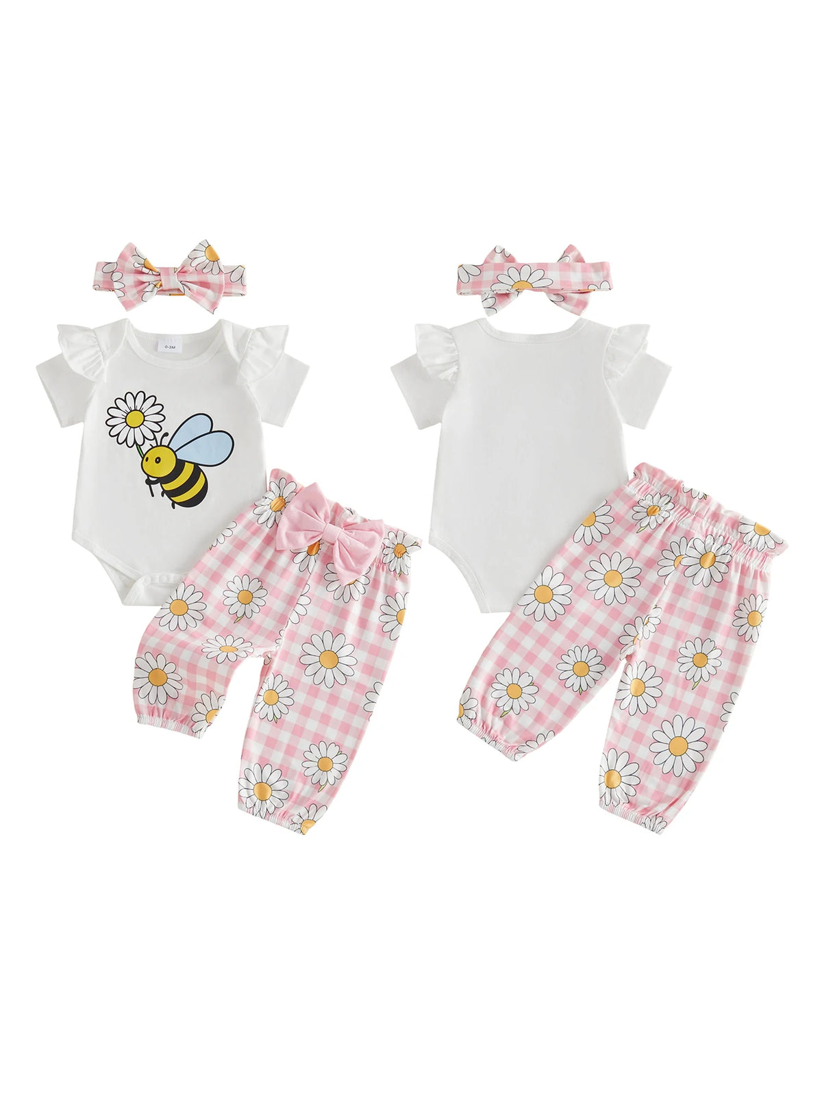 Adorable Baby Girl Sunflower Print Romper with Matching Shorts and Headband 3-Piece Set for Summer Fashion