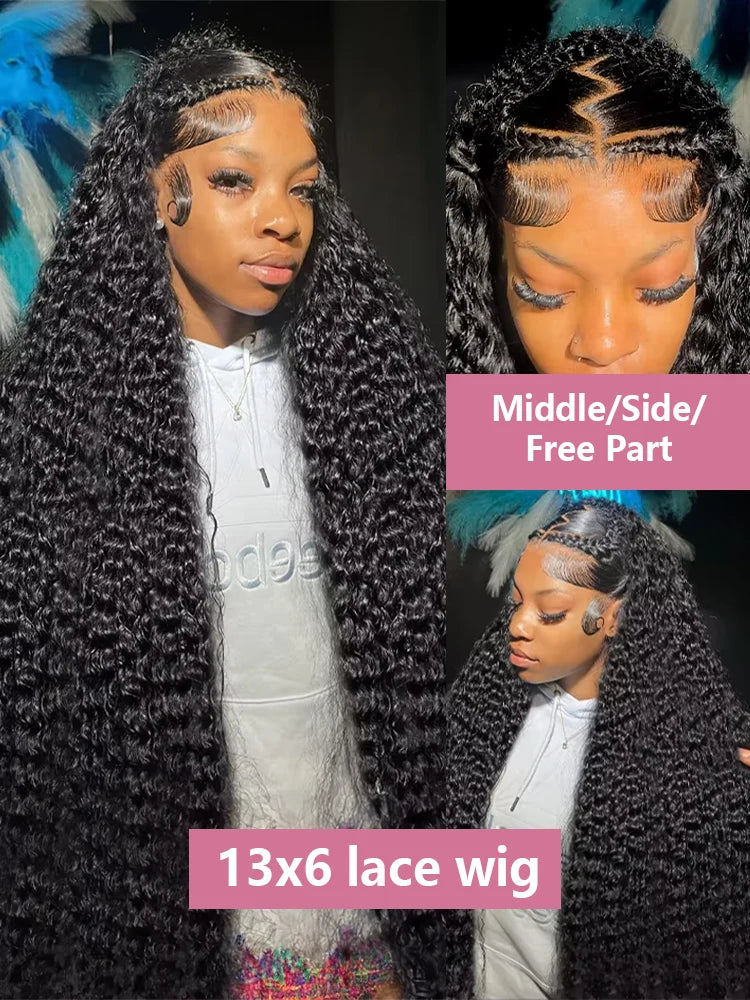 300 High Density HD 13x6 Deep Wave Lace Frontal Wigs 40 50 Inch Jerry Curly Human Hair Wigs Transparent Brazilian Real Virgin Hair 13x4 Water Wave Lace Front Human Hair Wigs For Women Preplucked With Baby Hair