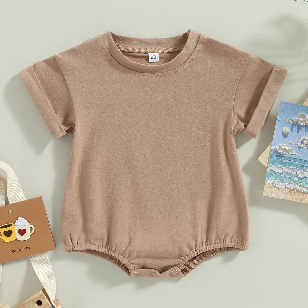Citgeett Summer Infant Baby Boys Girls Bodysuit Short Sleeve Solid Color Jumpsuit Solid Casual Clothes