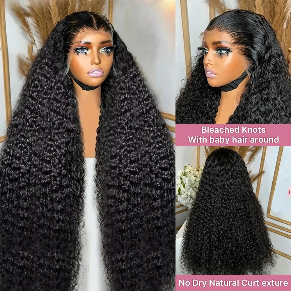 300 High Density HD 13x6 Deep Wave Lace Frontal Wigs 40 50 Inch Jerry Curly Human Hair Wigs Transparent Brazilian Real Virgin Hair 13x4 Water Wave Lace Front Human Hair Wigs For Women Preplucked With Baby Hair
