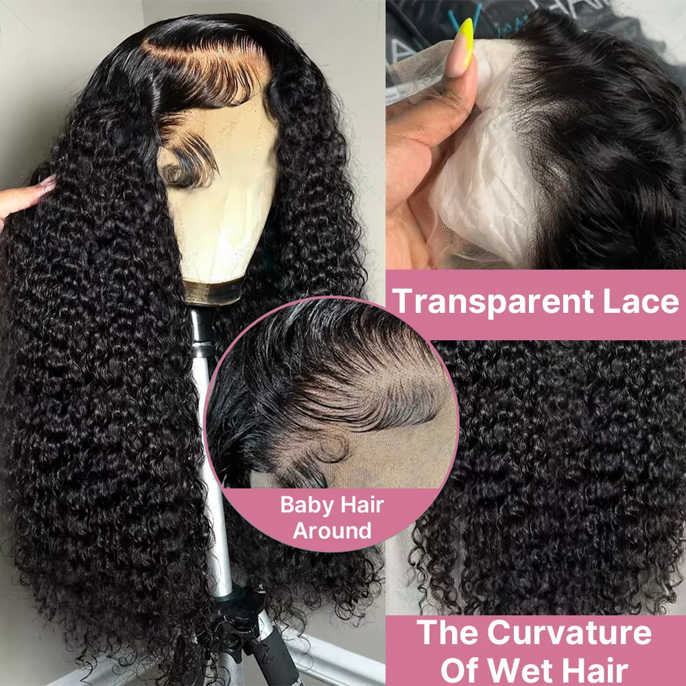300 High Density HD 13x6 Deep Wave Lace Frontal Wigs 40 50 Inch Jerry Curly Human Hair Wigs Transparent Brazilian Real Virgin Hair 13x4 Water Wave Lace Front Human Hair Wigs For Women Preplucked With Baby Hair