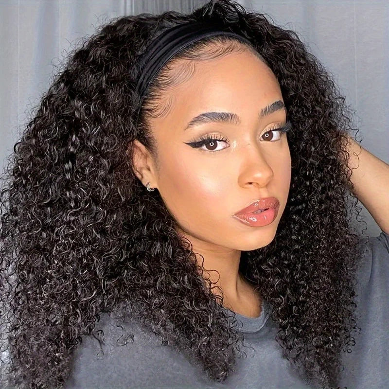 200% Density Headband Wigs Human Hair Wigs Natural Black Deep Curly Reday To Wear Kinky Curly Headband Wig Body Wave Human Hair