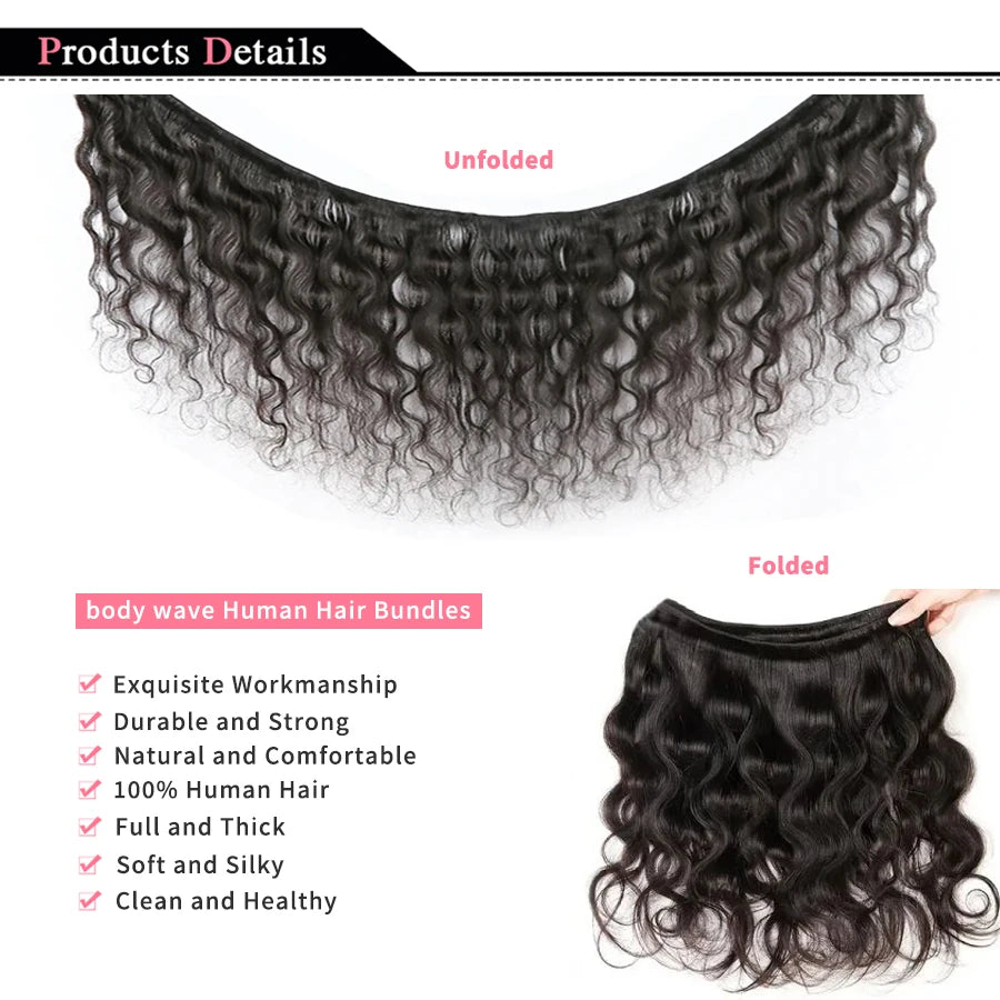 Body Wave Bundles Natural Black Human Hair Brazilian Hair Weave Bundles  Human Hair Extensions 1 3 4 PCS Bundles