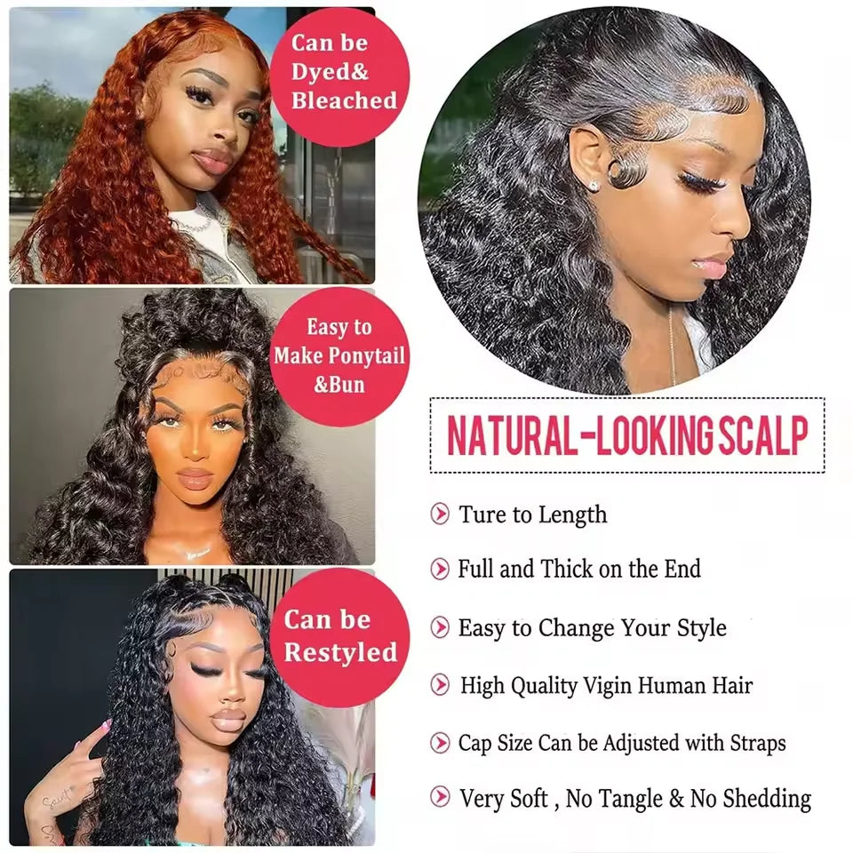 Deep Wave Frontal Wig 13x6 Hd Lace Loose Wave Wigs Brazilian Hair Natural Hairline Pre Plucked 40 Inch Lace Front Human Hair Wig
