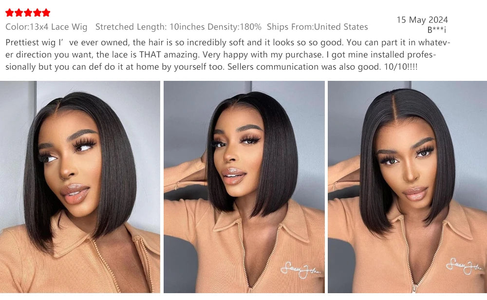 220% Density Bob Wigs Straight Human Hair Lace Front Wigs 13x4 Bob Brazilian Remy Hair Pre-plucked Lace Front Wigs 16 inch