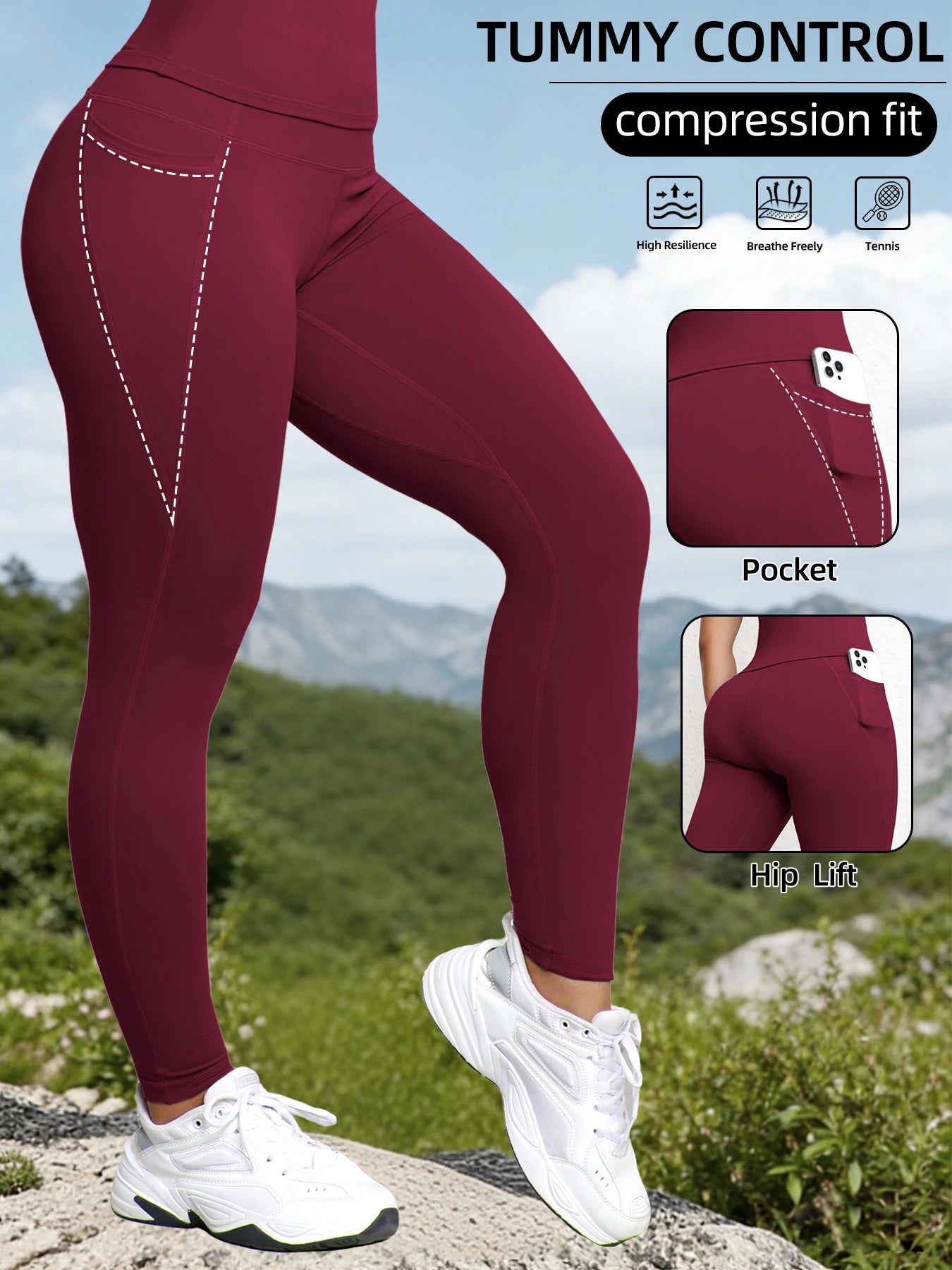Women's High Waist Leggings With Pockets Stretch Yoga Pants Tights Push Up Fitness Running Sportswear Solid Color Pants