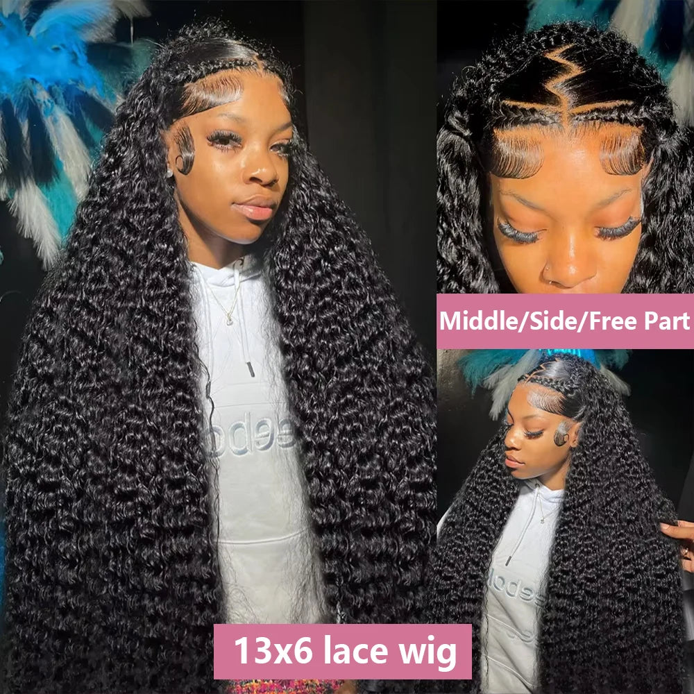 300 High Density HD 13x6 Deep Wave Lace Frontal Wigs 40 50 Inch Jerry Curly Human Hair Wigs Transparent Brazilian Real Virgin Hair 13x4 Water Wave Lace Front Human Hair Wigs For Women Preplucked With Baby Hair
