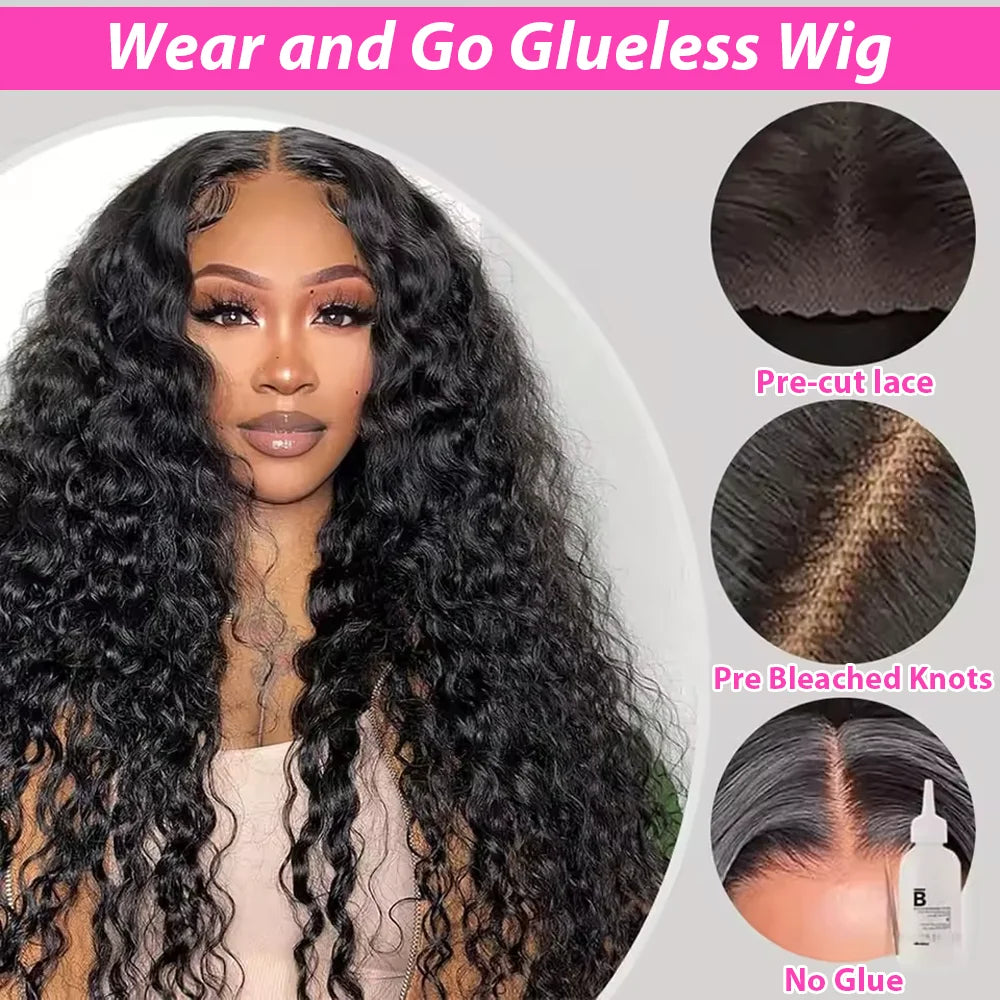40inch 13x6 Deep Wave Lace Front Wigs 100%  Human Hair Wig 13x4 Pre Plucked Human Hair Wigs 250 Density  Wave Curly Wigs  5x5 Ready to Go HD Lace Glueless Wigs for Women Natural Black Brazilian