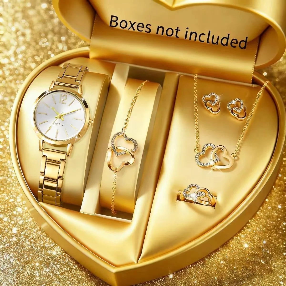 6PCS Fashion Women's Quartz Watch Rhinestone Jewelry Set Elegant Ladies Alloy Band Wristwatches Relogio Feminino（Without Box）