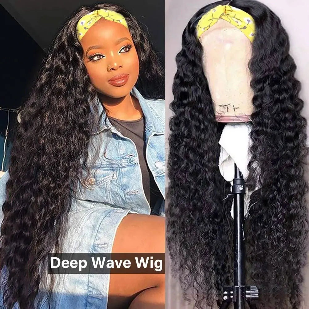 Jerry Curly Half Wig Human Hair Seamless Kinky Curly 3 In 1 Half Wig  Machine Heandband Clip In Wig No Sew In Black Color