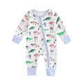 2024-05-31 Lioraitiin Baby Boys Autumn Casual Romper Long Sleeve Crew Neck Fish Print Oblique Zipper Jumpsuit