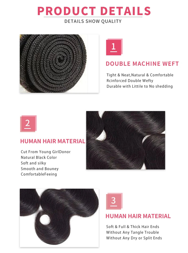 Body Wave Bundles Natural Black Human Hair Brazilian Hair Weave Bundles  Human Hair Extensions 1 3 4 PCS Bundles