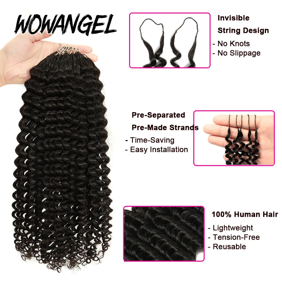 Deep Wave Crochet Human Hair For Braiding Curly Invisible Knot Pre Separated Knotless Crochet Human Hair Extensions With String