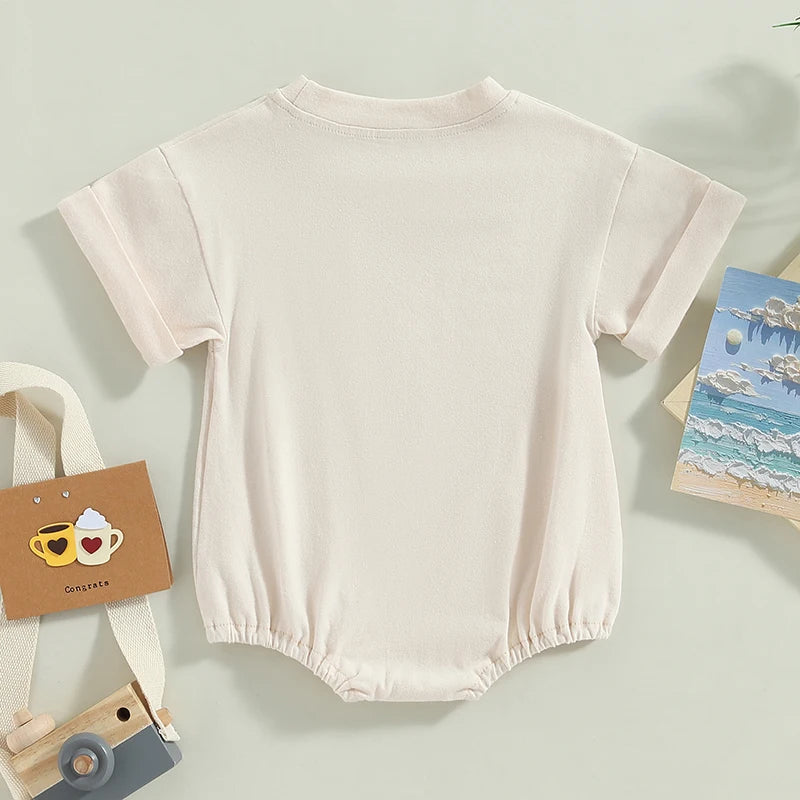 Citgeett Summer Infant Baby Boys Girls Bodysuit Short Sleeve Solid Color Jumpsuit Solid Casual Clothes