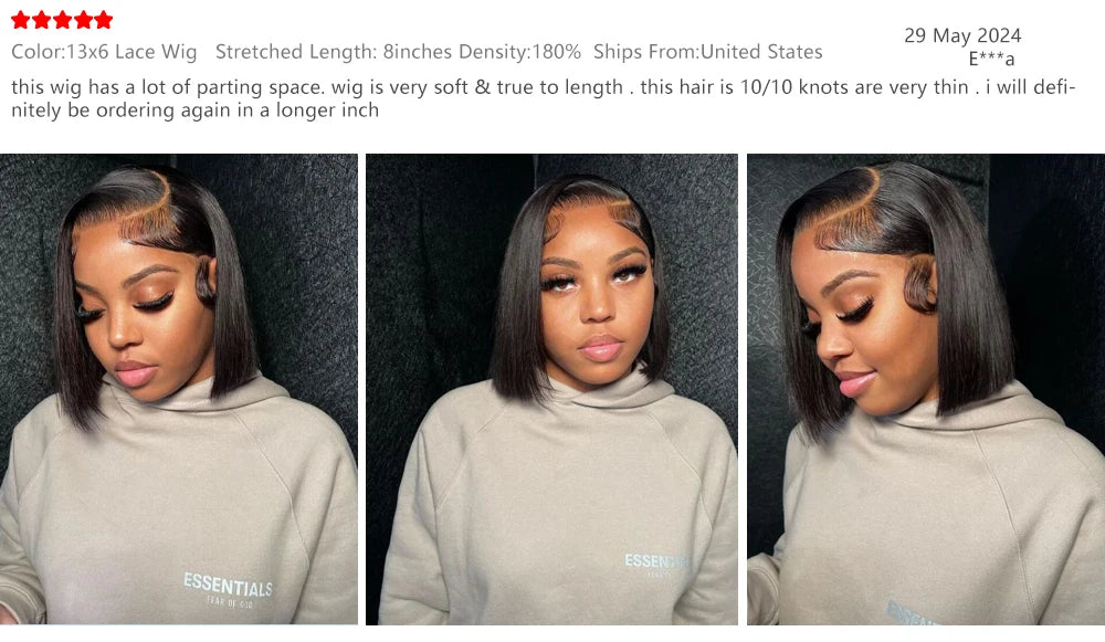 220% Density Bob Wigs Straight Human Hair Lace Front Wigs 13x4 Bob Brazilian Remy Hair Pre-plucked Lace Front Wigs 16 inch